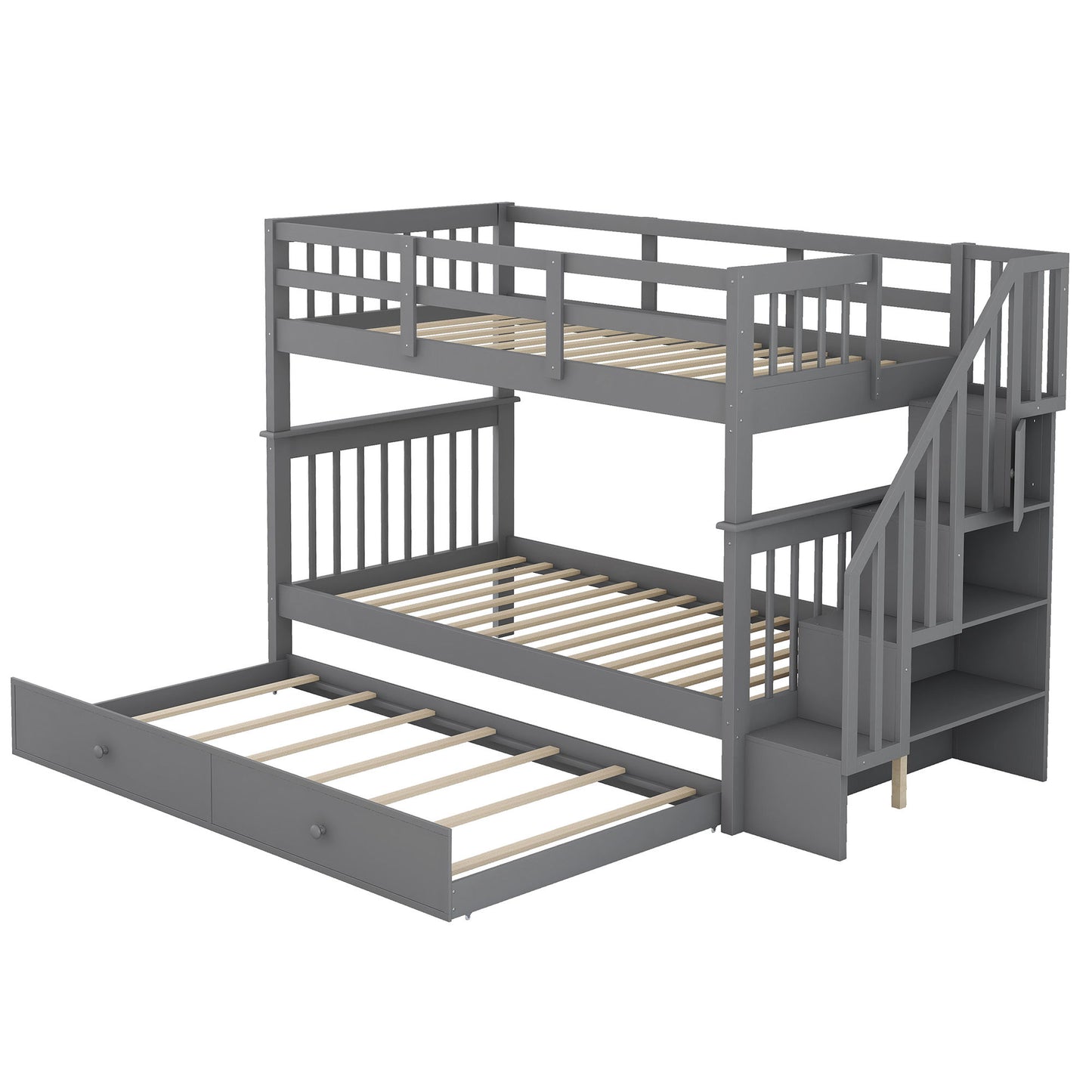Stairway Bunk Bed & Storage And Guard Rail For Bedroom