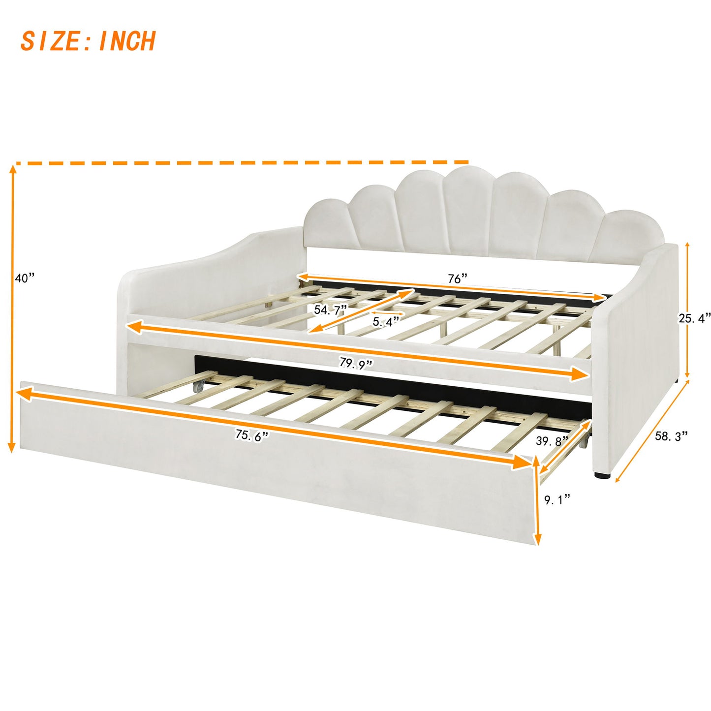Upholstery Daybed Frame With Shell Shaped Backrest