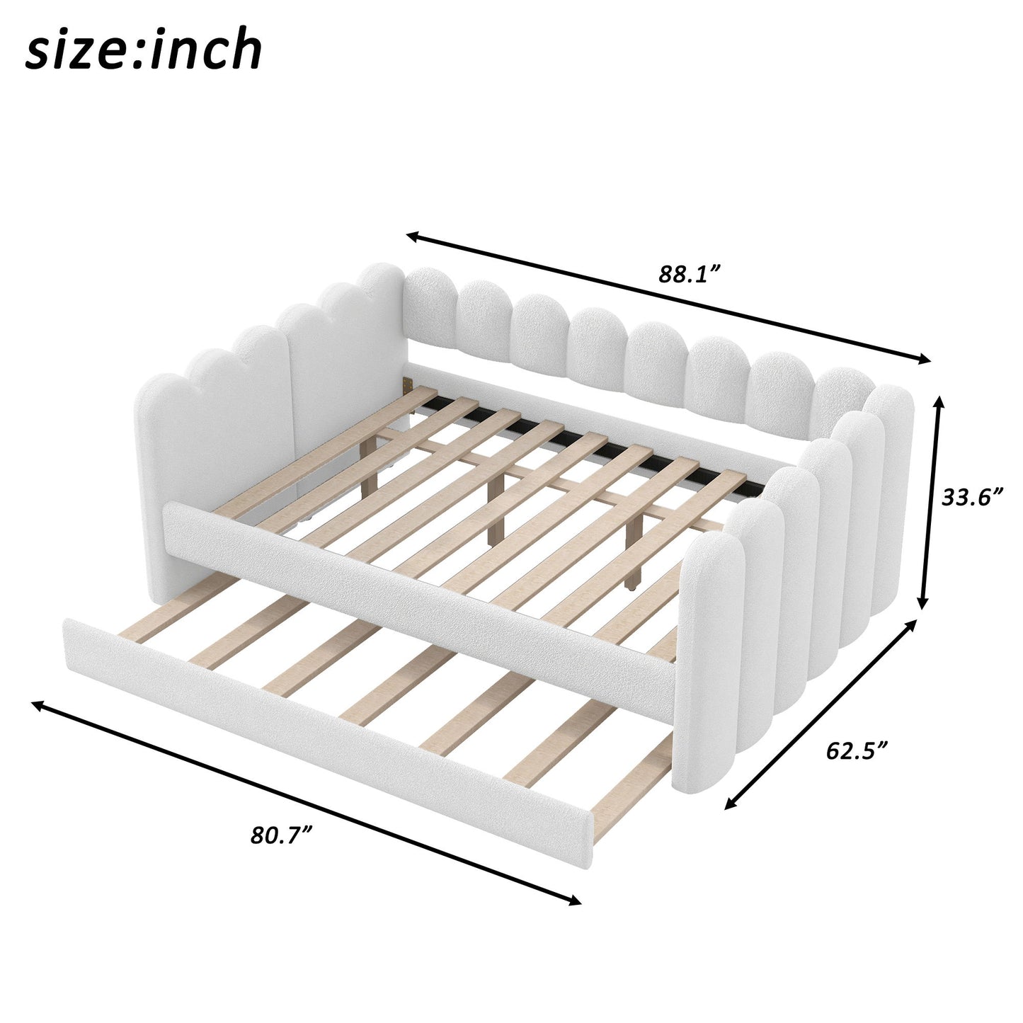 Upholstered Daybed With Curved Ribbed Panel Design