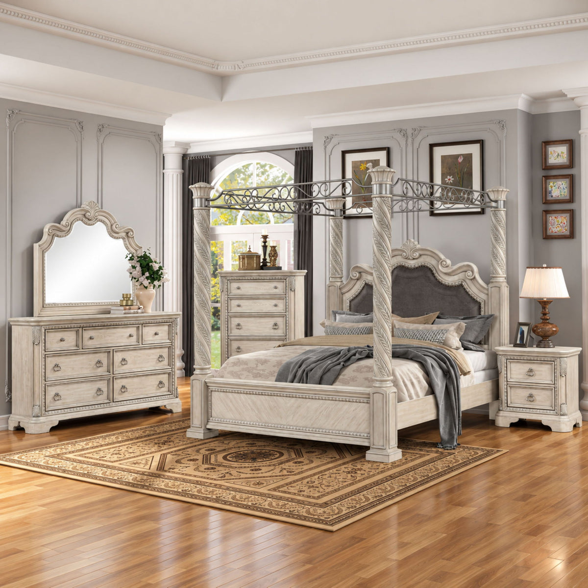 Panel Canopy King Bed - Gray
