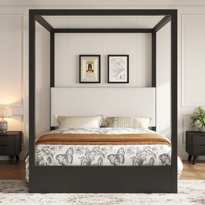 Canopy Platform Bed With Upholstered Headboard