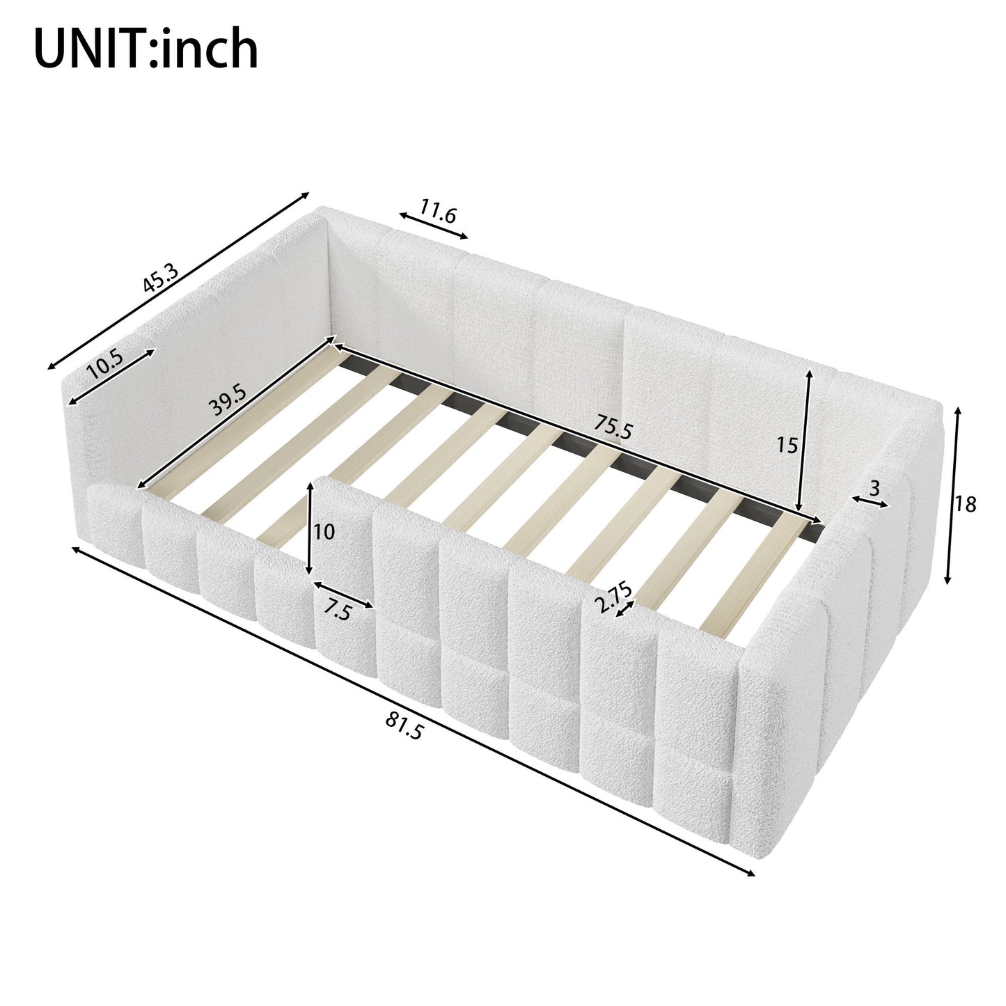 Upholstered Daybed With Soft Padded Cube Design