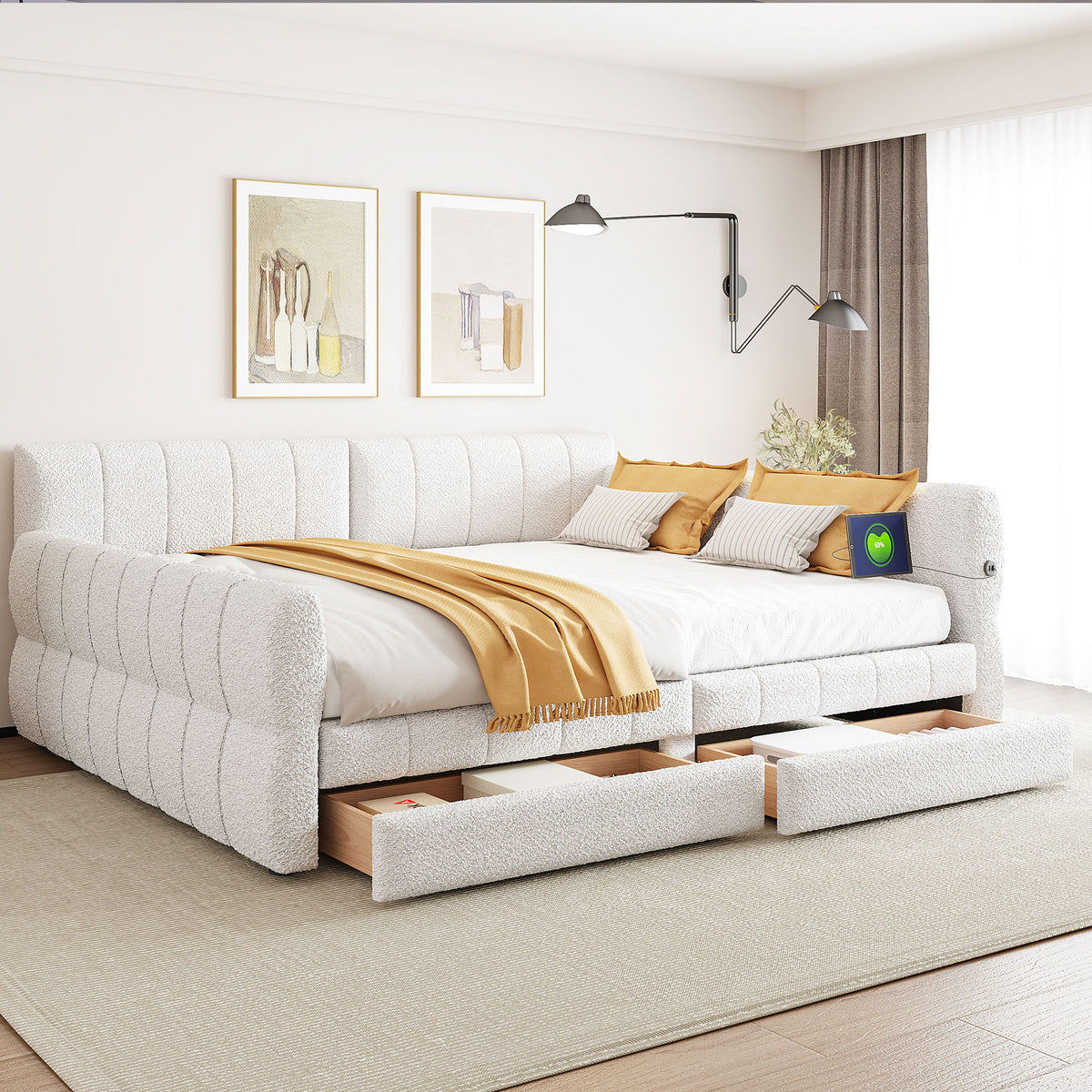 Upholstered Platform Bed With USB Charging