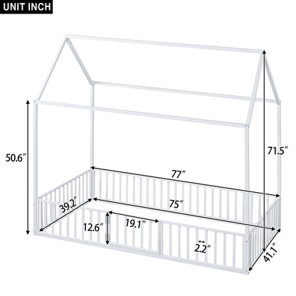 Metal House Bed With Fence And Door