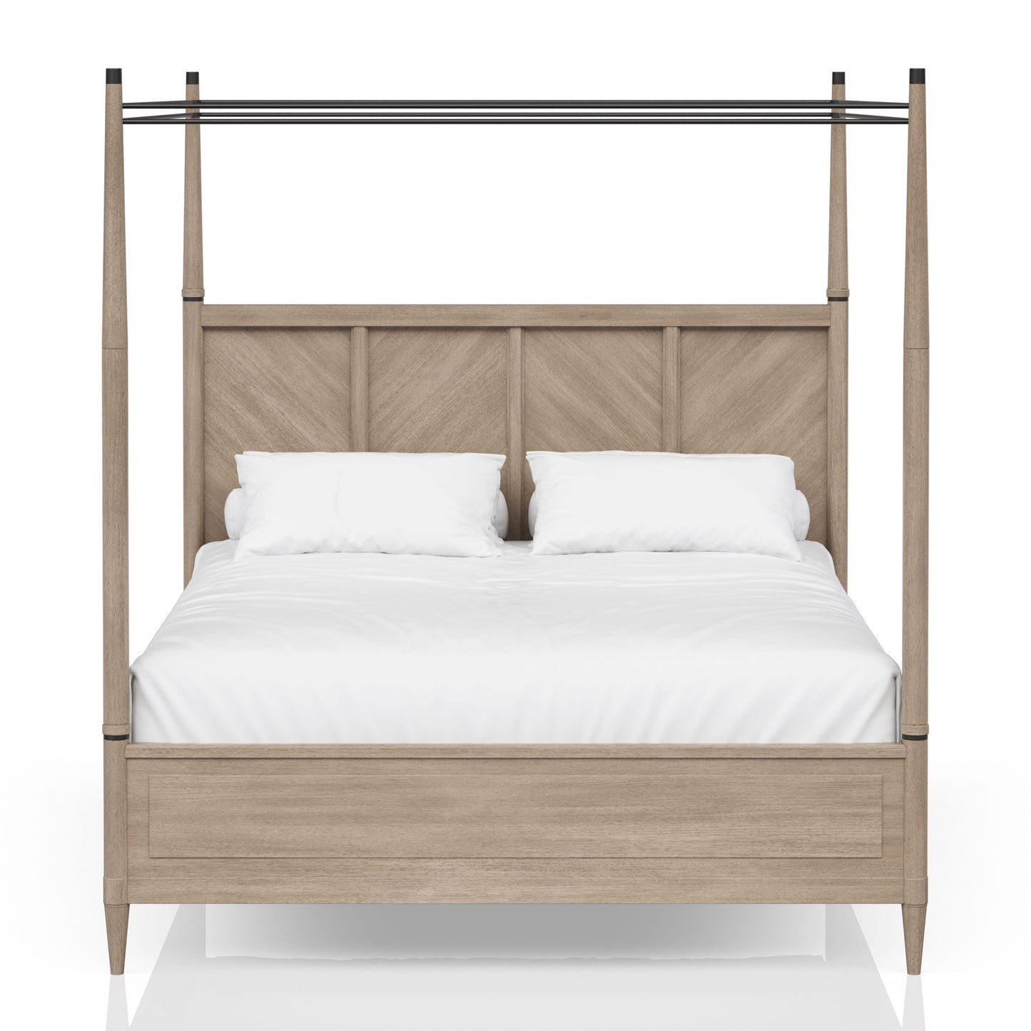Queen Canopy Bedroom Set With A 2 Drawer Nightstand A Dresser With Poster Mirror And A Door Chest - Sand