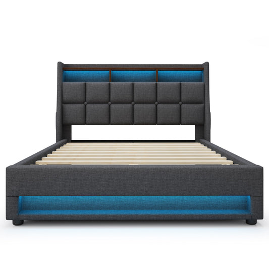 Upholstered Platform Bed With A Hydraulic Storage System, LED And USB Charging (Without Mattress)