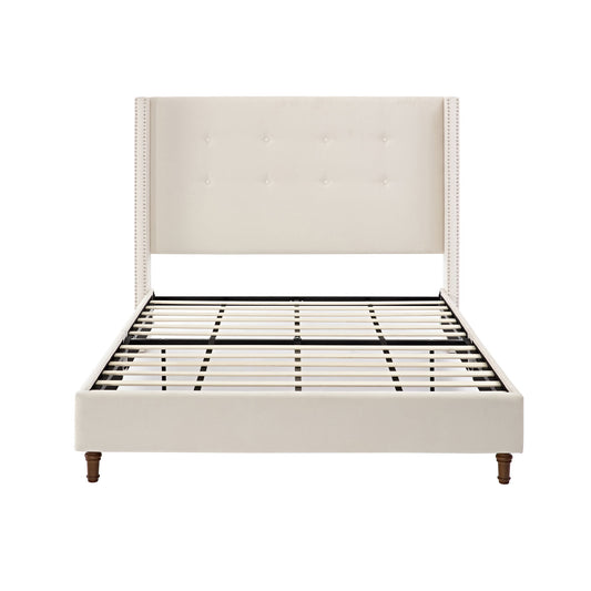 Peyton - Upholstered Bed With 54" High Headboard, Traditional Hand Buttoned Tufting