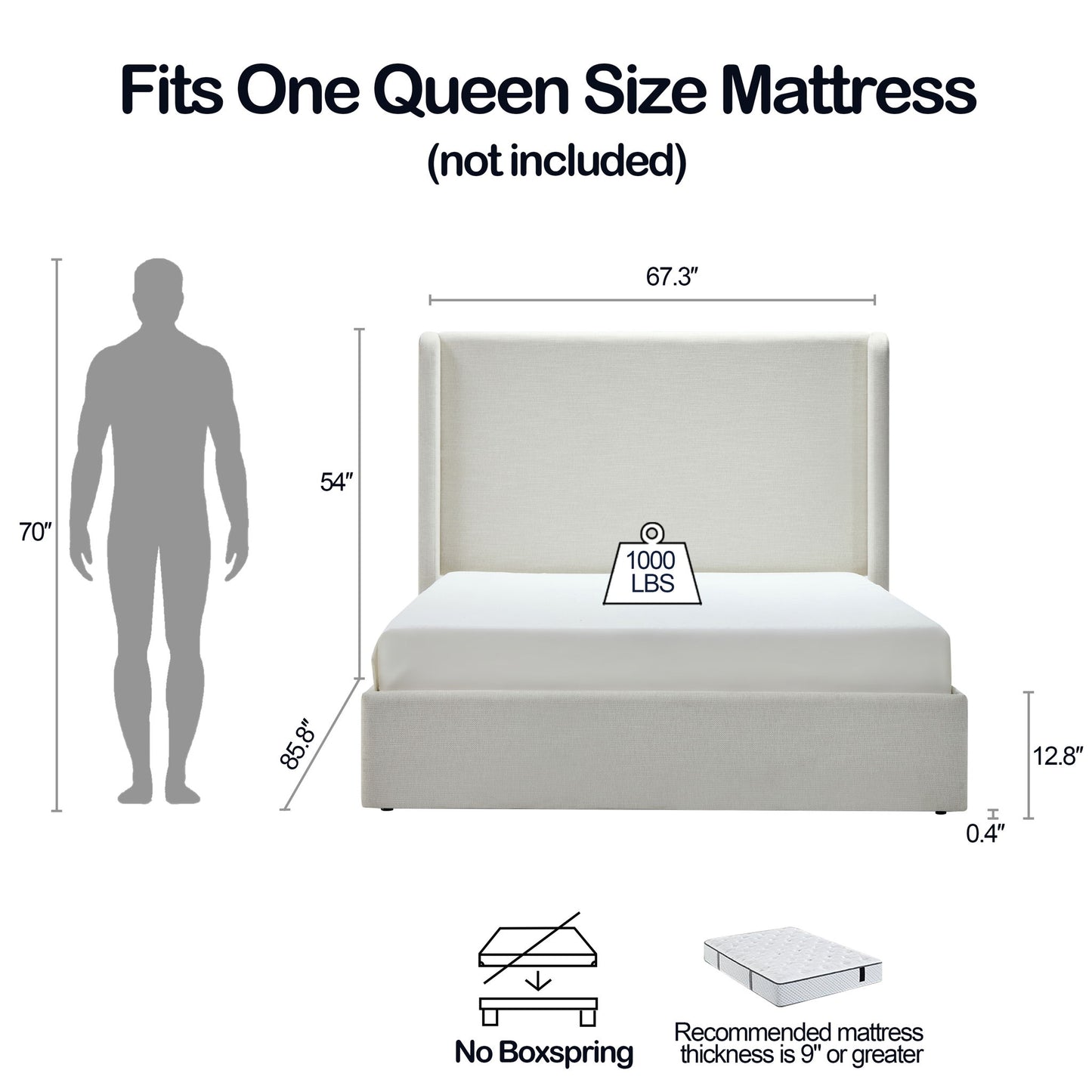 Carmen - Minimalist Upholstered Wingback Bed Frame With High Headboard