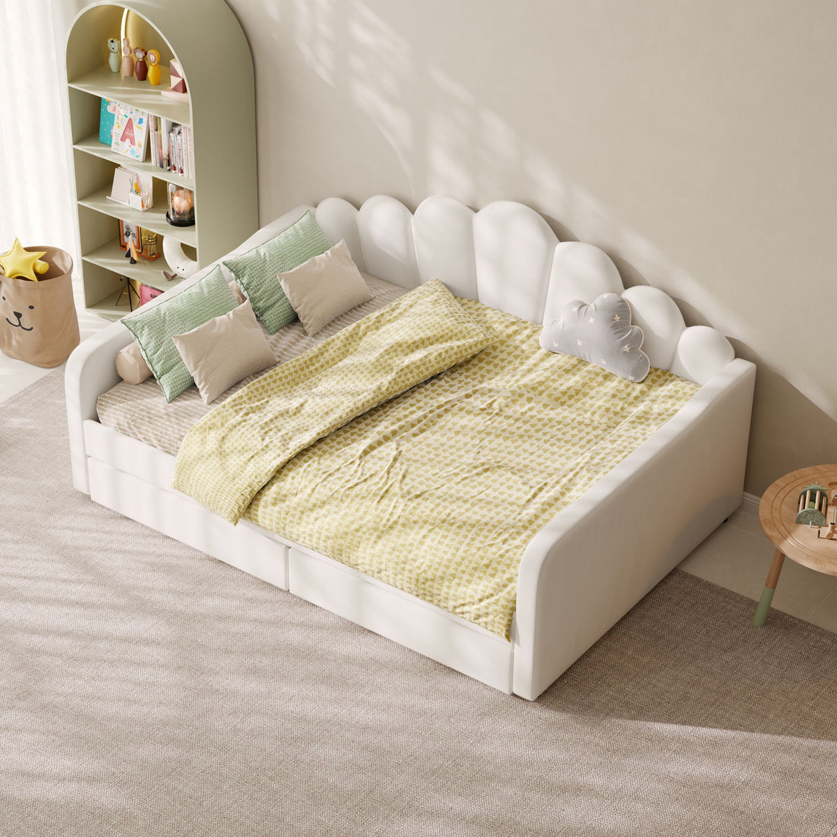 Shell Shaped Upholstered Daybed Frame With Slats