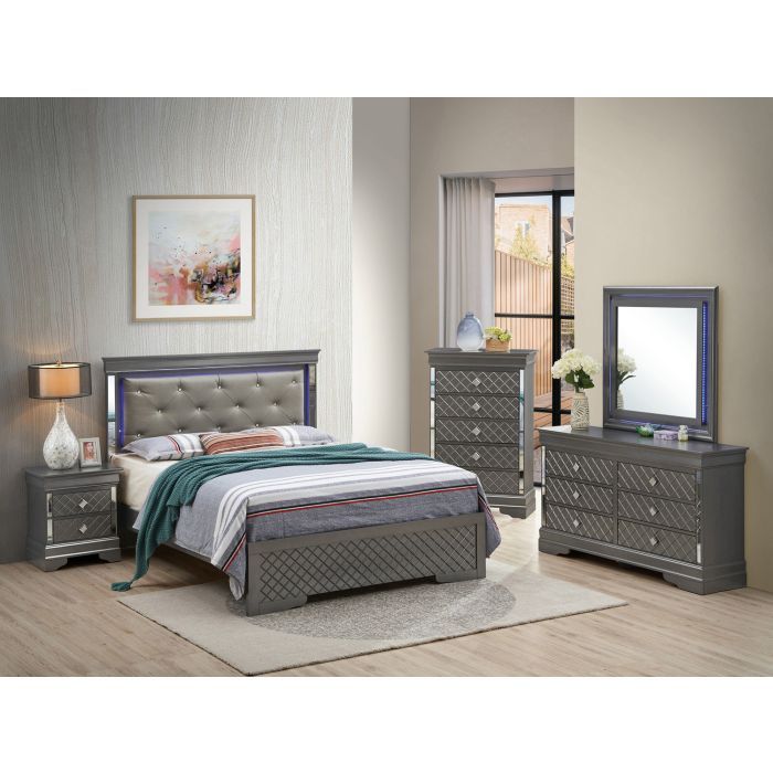 Bed With LED Light Accents Headboard