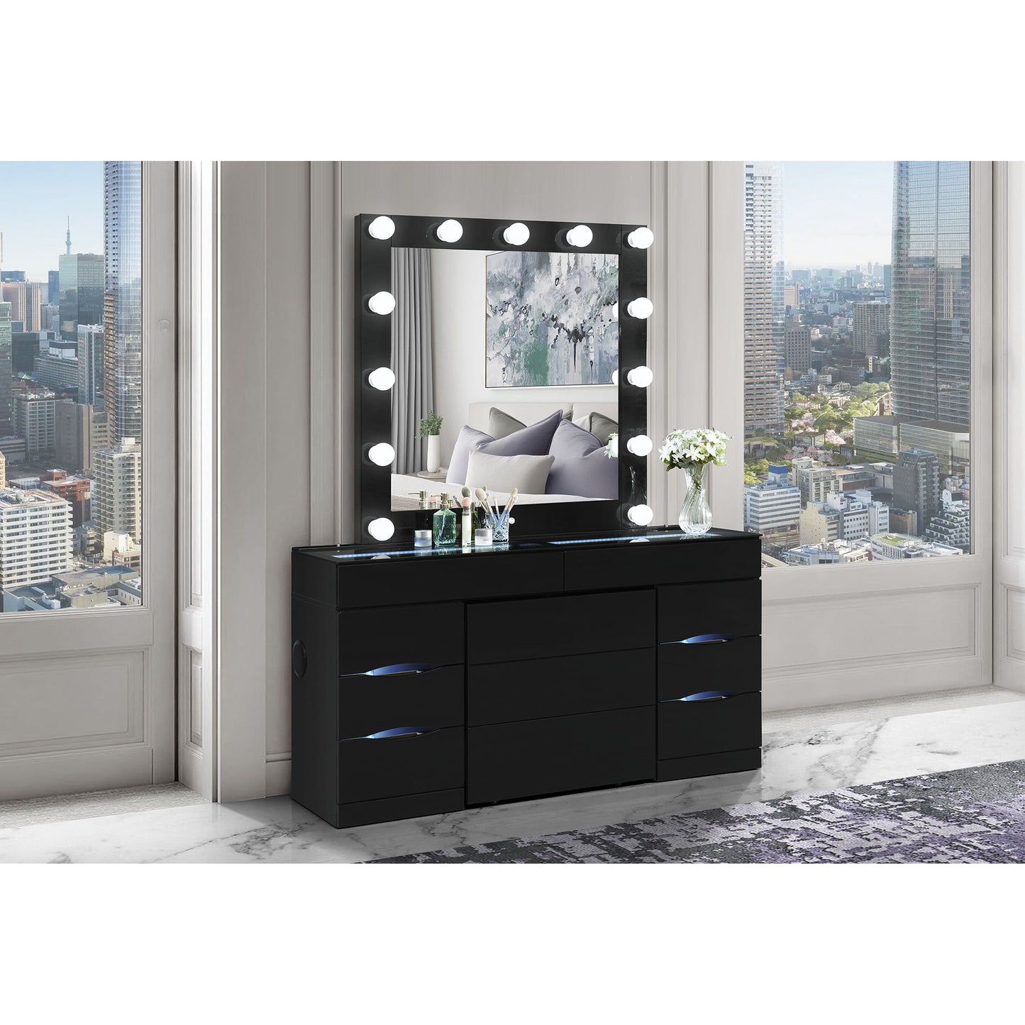 Elisa - Vanity Set With Stool And LED Bulbs