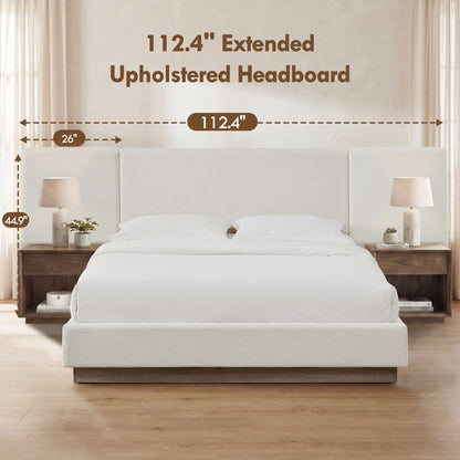 Muse - Queen Upholstered Platform Bed Frame - Ivory / Light Gray / Camel Oak